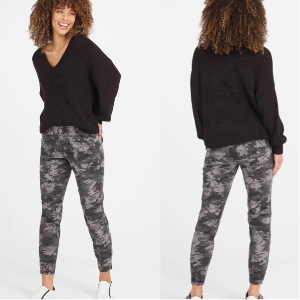 SPANX Lg Stretch Twill Cargo Camo Jogger Gray Black Women’s Active Pants 20319R - Picture 2 of 16